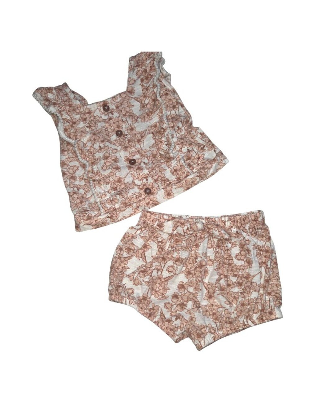 Tahari Girls 2T Floral Coral Floral Top & Shorts Set Ruffle Trim 4476